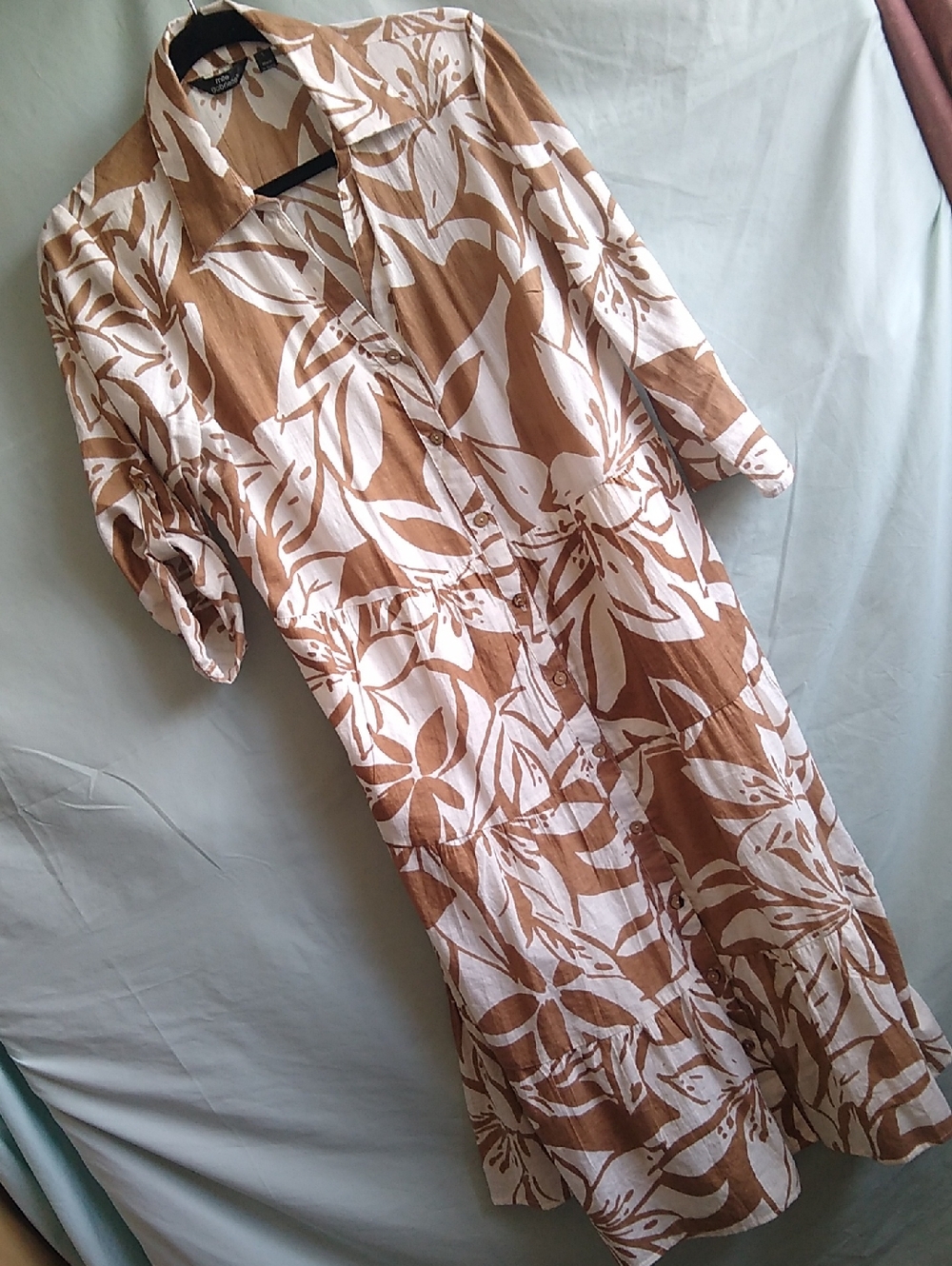 Mlle Gabrielle White and Brown Floral Maxi Shirt Dress